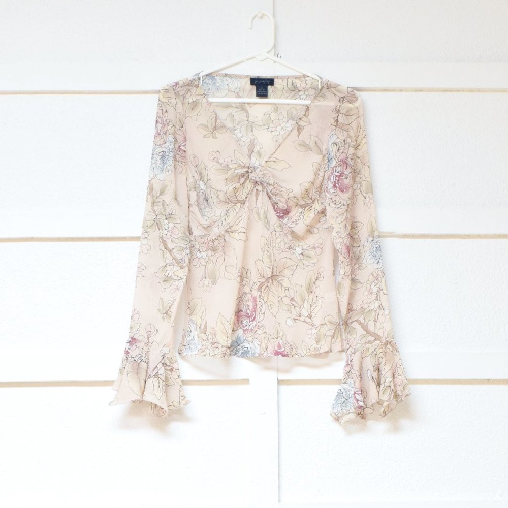 THE LIMITED Silk Floral Print Bell Sleeve Blouse Top | Size S